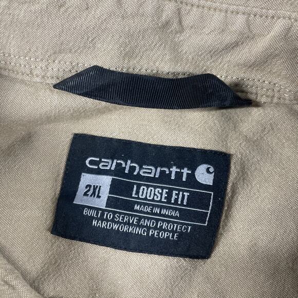 Carhartt Button Down Shirt Mens 2XL Loose Fit Short Sleeve Workwear Tan XXL - Picture 3 of 9